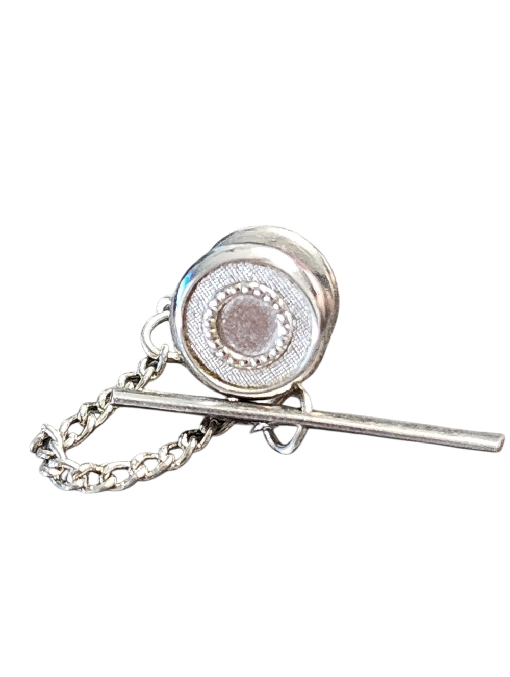 Swank Silvertone T-Bar Tie Tack with Chain Vintage